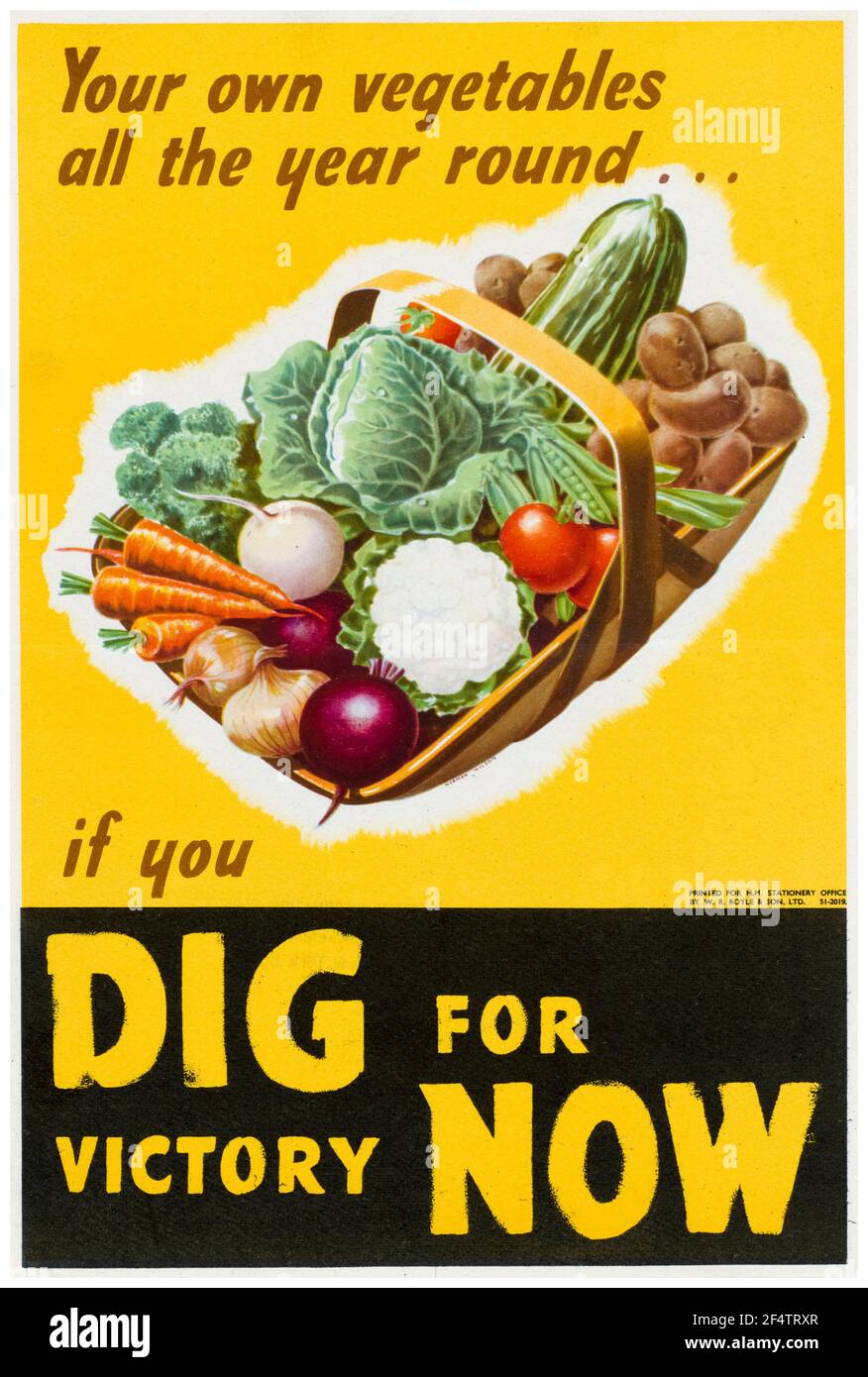 Britisch, WW2, Lebensmittelproduktion: Graben für Sieg - Ihr eigenes Gemüse das ganze Jahr über, Poster, 1942-1945 Stockfoto