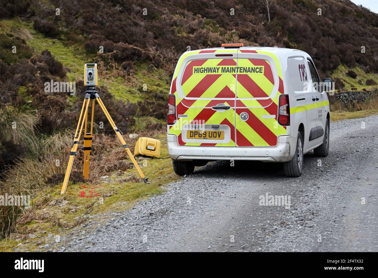 Highway Maintenance Vehicle with Theodolite Survey Equipment, UK Stockfoto