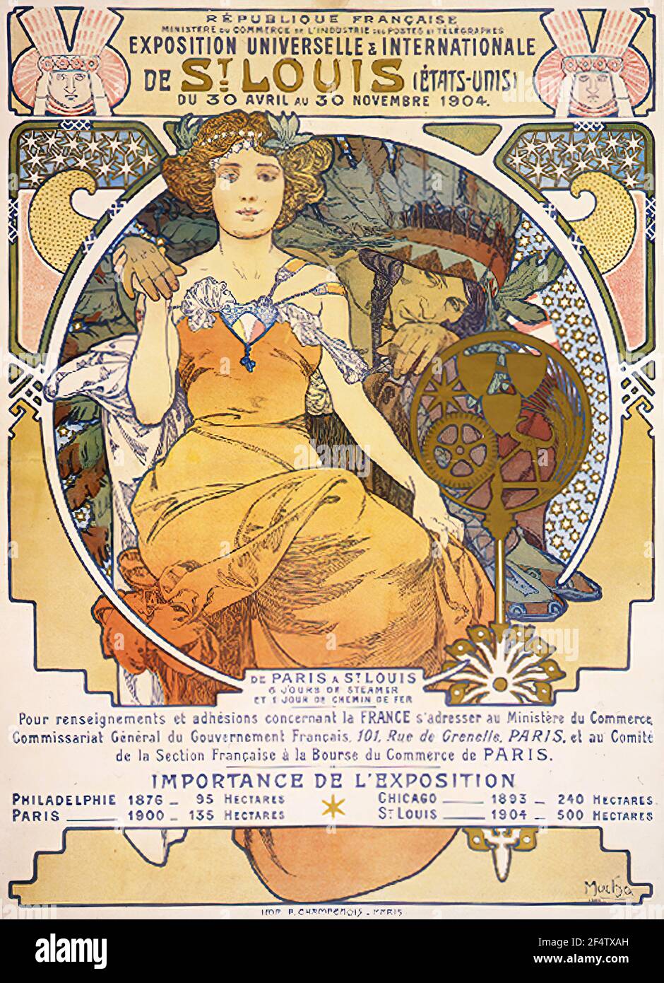 Alfons Mucha - Art Nouveau Farbe Lithographie Poster Zeigt Sitzend Frau Mit Der Hand Nati 1903 Stockfoto
