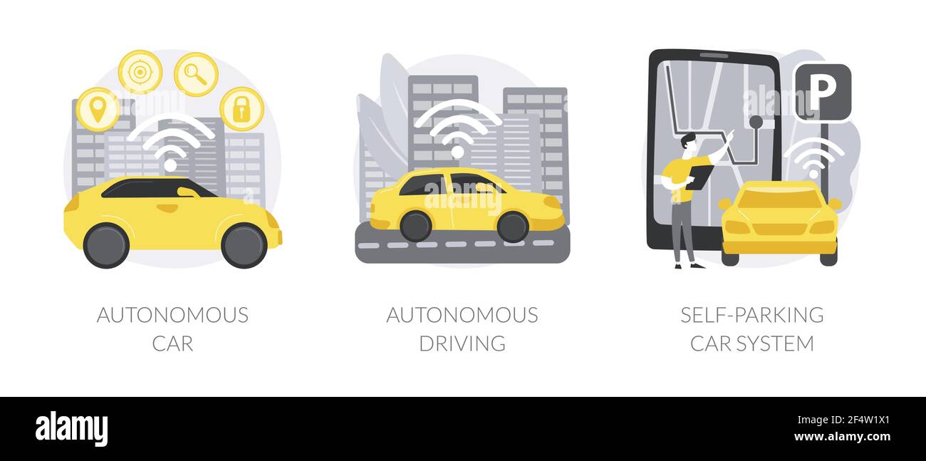 Autonomes Fahrzeug abstrakte Konzept Vektor Illustrationen. Stock Vektor