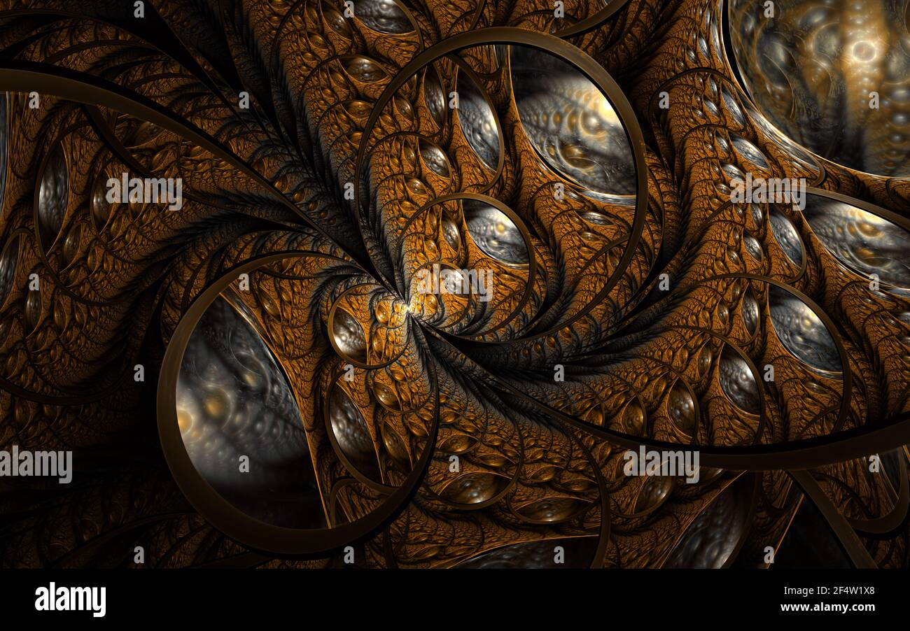 Kreise und Spikes abstrakter Hintergrund. 3D Schichten von bunten Blending-Texturen (computergeneriert, fraktale Abstraktion) Stockfoto