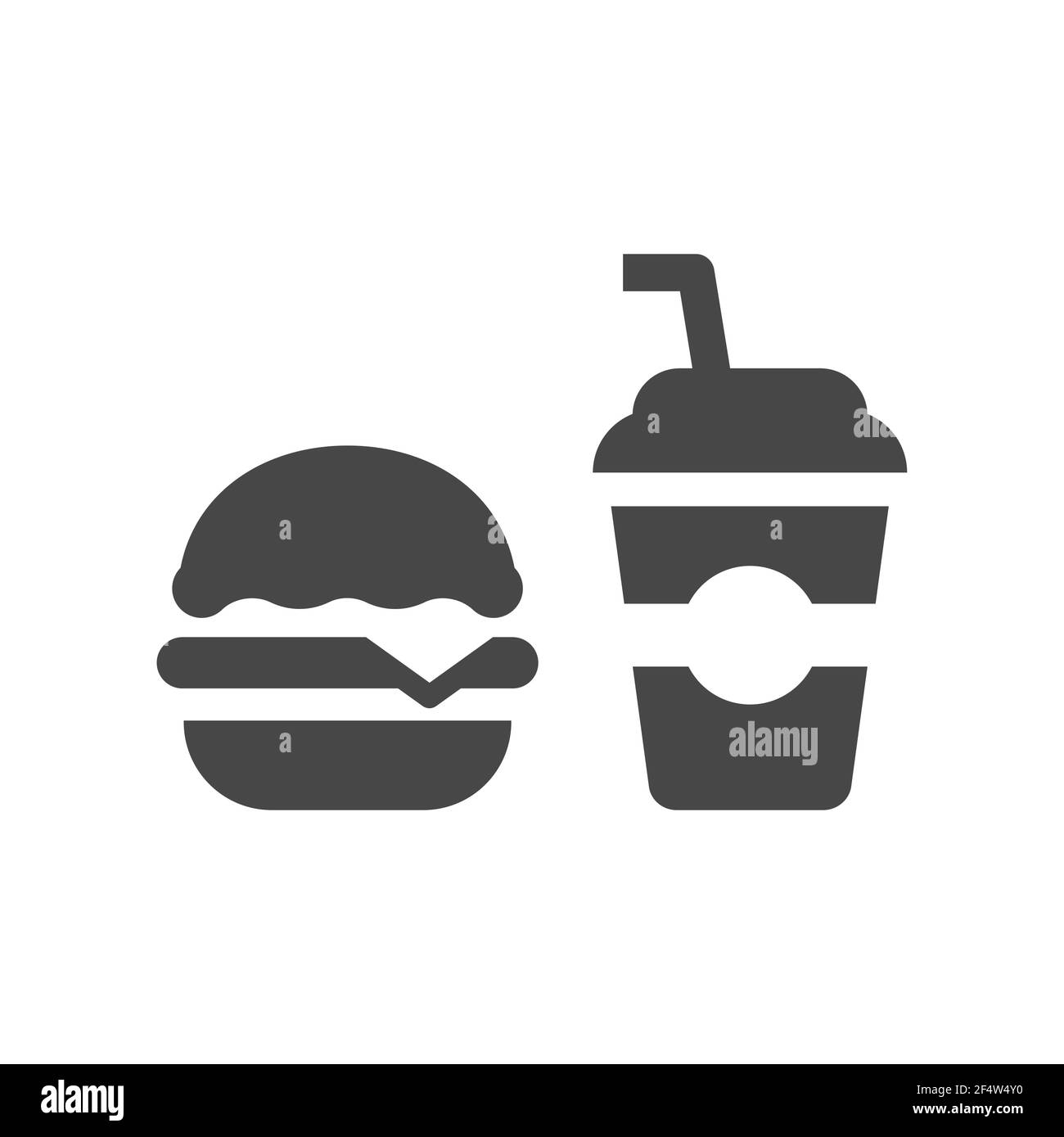 Schwarzes Fast Food-Vektorsymbol. Symbole für Burger und Limonade. Stock Vektor