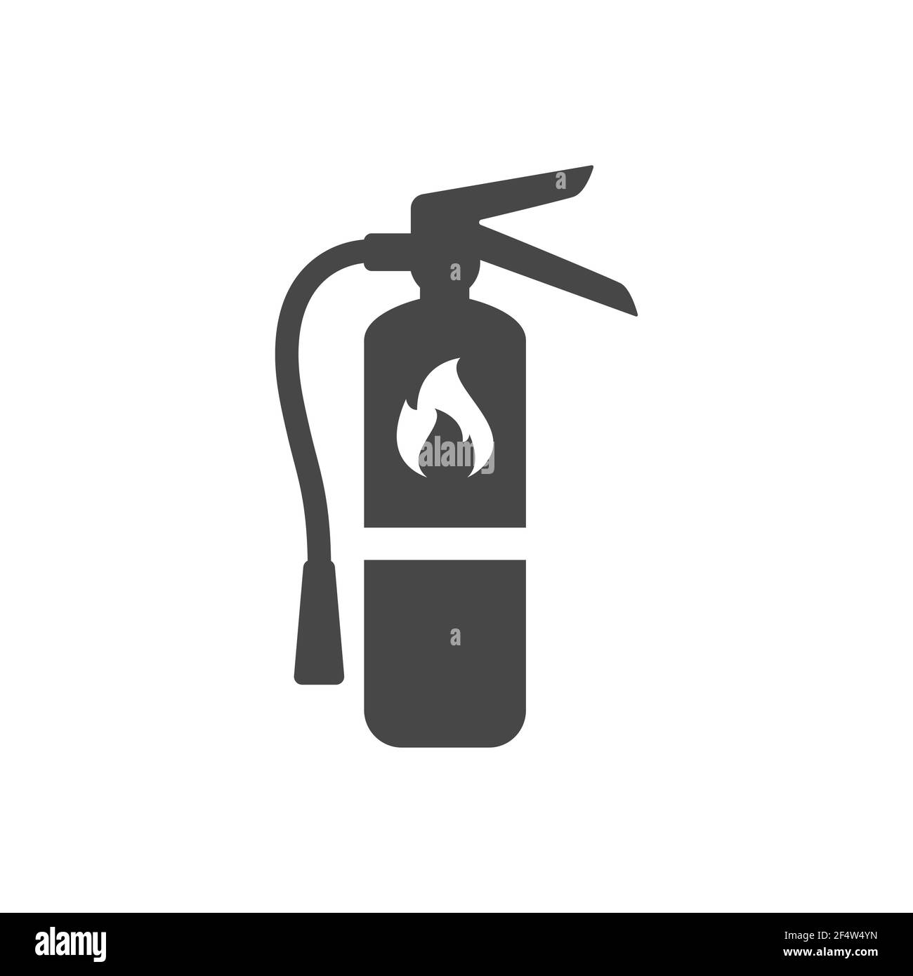 Feuerlöscher mit flammenschwarzem Vektorsymbol. Einfaches Glyphensymbol. Stock Vektor