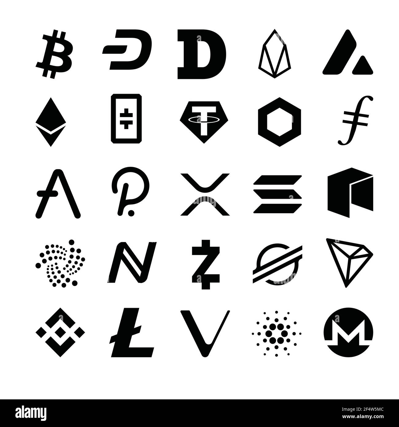 Kryptowährung Vektor Icon Sammlung. Die beliebtesten 25 Logos Stock Vektor