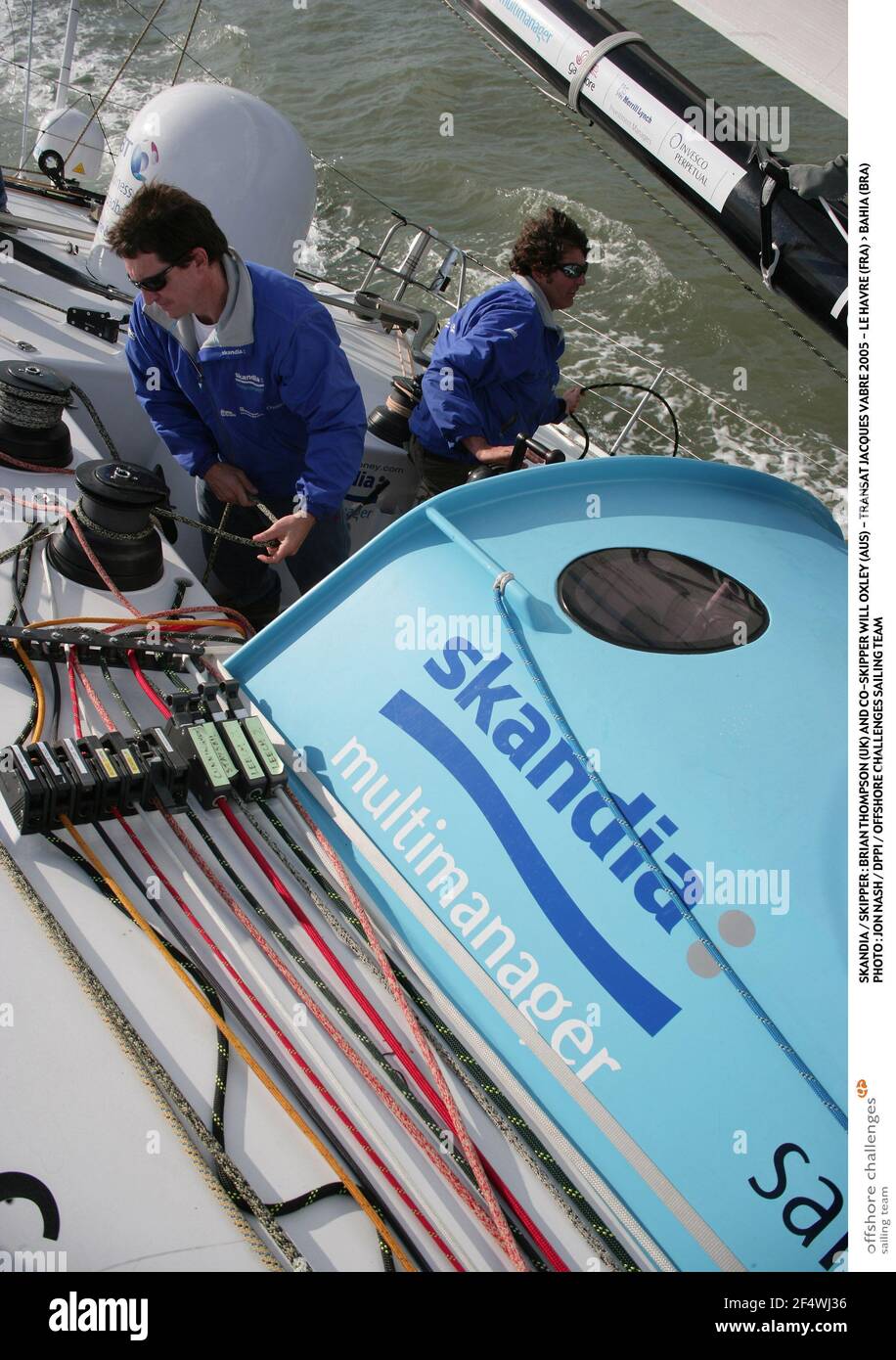 SEGELN - TRANSAT JACQUES VABRE 2005 VORBEREITUNG - COWES , ISLE OF WIGHT (UK) - 16/10/2005 - FOTO : JON NASH / OC SEGELTEAM / DPPI SKANDIA / SKIPPER : BRIAN THOMSON (UK) UND CO-SKIPPER WILL OXLEY (AUS) Stockfoto