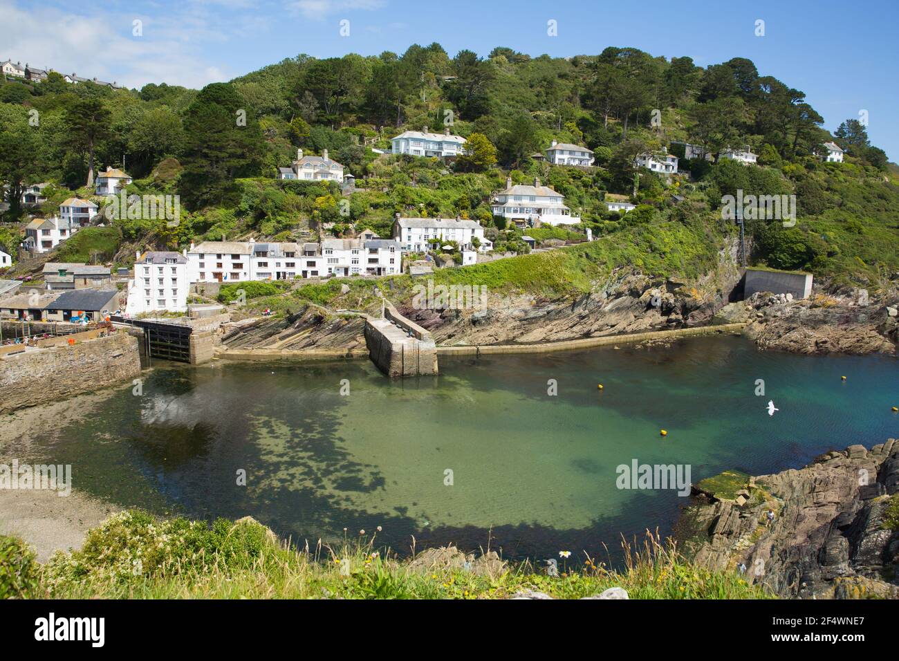 Malerische Küstenlandschaft Polperro Cornwall England im Sommer Stockfoto