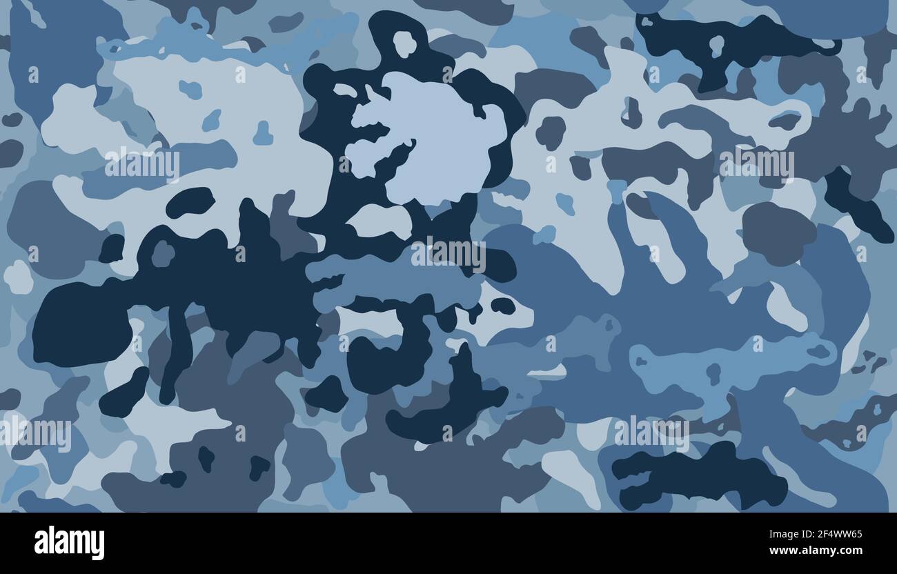 Militärische Tarnung mit Textur. Nahtloses blaues Camouflage-Muster. Camo-Vektormuster. Stock Vektor