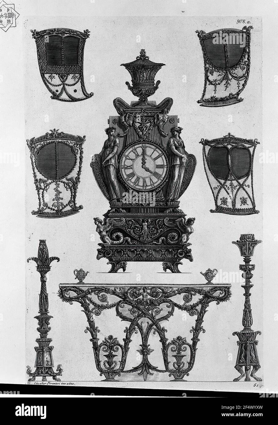 Giovanni Battista Piranesi - Vier Seiten Sedan Uhr Zwei Kerzenständer Tischwand Stockfoto Giovanni Battista Piranesi - Vier Seiten Sedan Uhr Zwei Kerzenständer Tischwand Stockfoto
