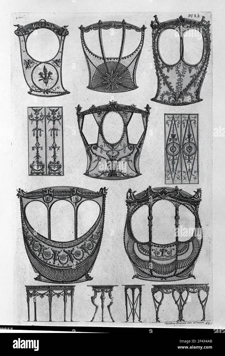 Giovanni Battista Piranesi - Sechs Seiten Sedans Zwei Tafeln Zwei Stative Zwei Tische Wand Stockfoto