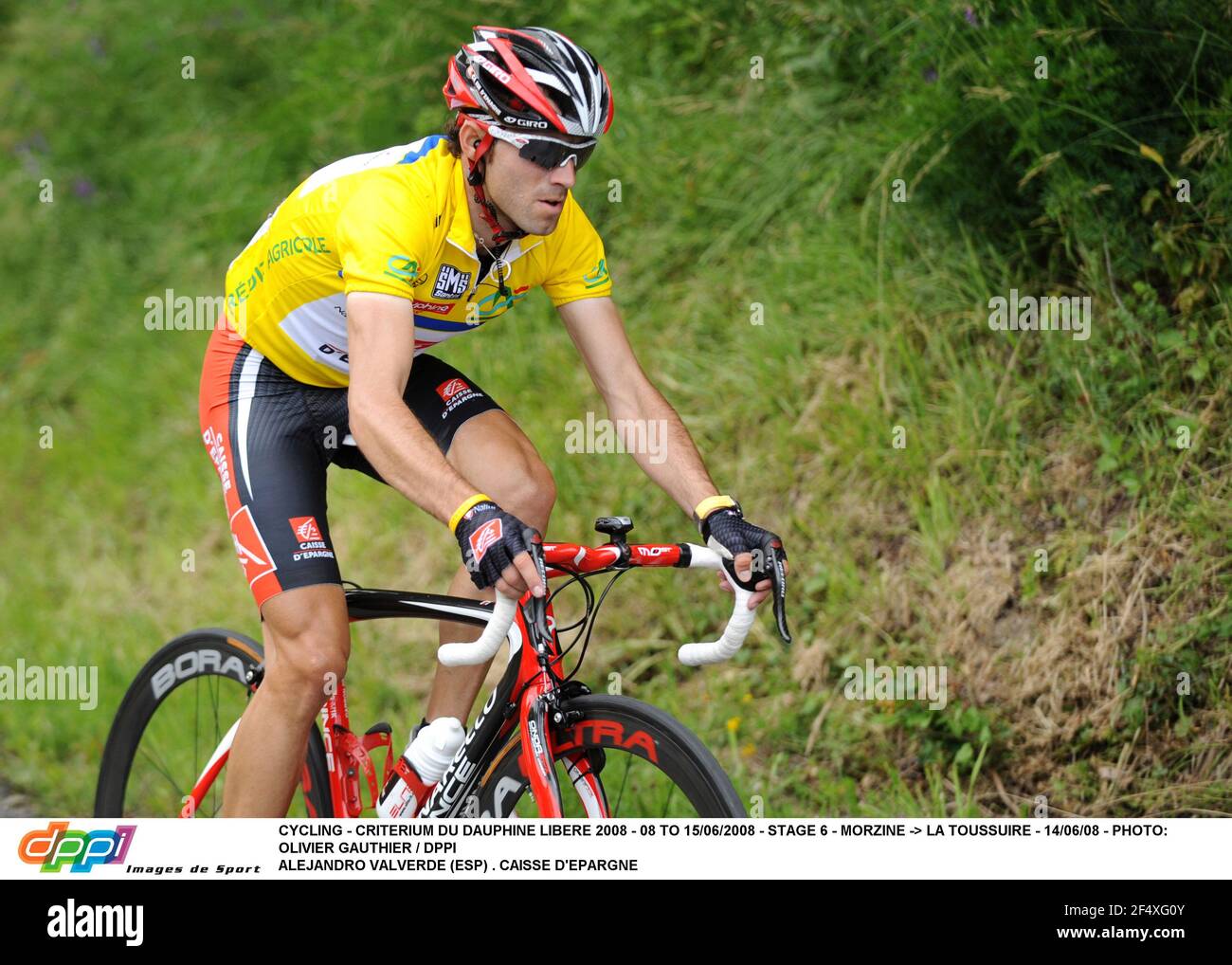 RADFAHREN - KRITERIUM DU DAUPHINE FREIE 2008 - 08 BIS 15/06/2008 - ETAPPE 6 - MORZINE -> LA TOUSSUIRE - 14/06/08 - FOTO: OLIVIER GAUTHIER / DPPI ALEJANDRO VALVERDE (ESP) . CAISSE D'EPARGNE Stockfoto