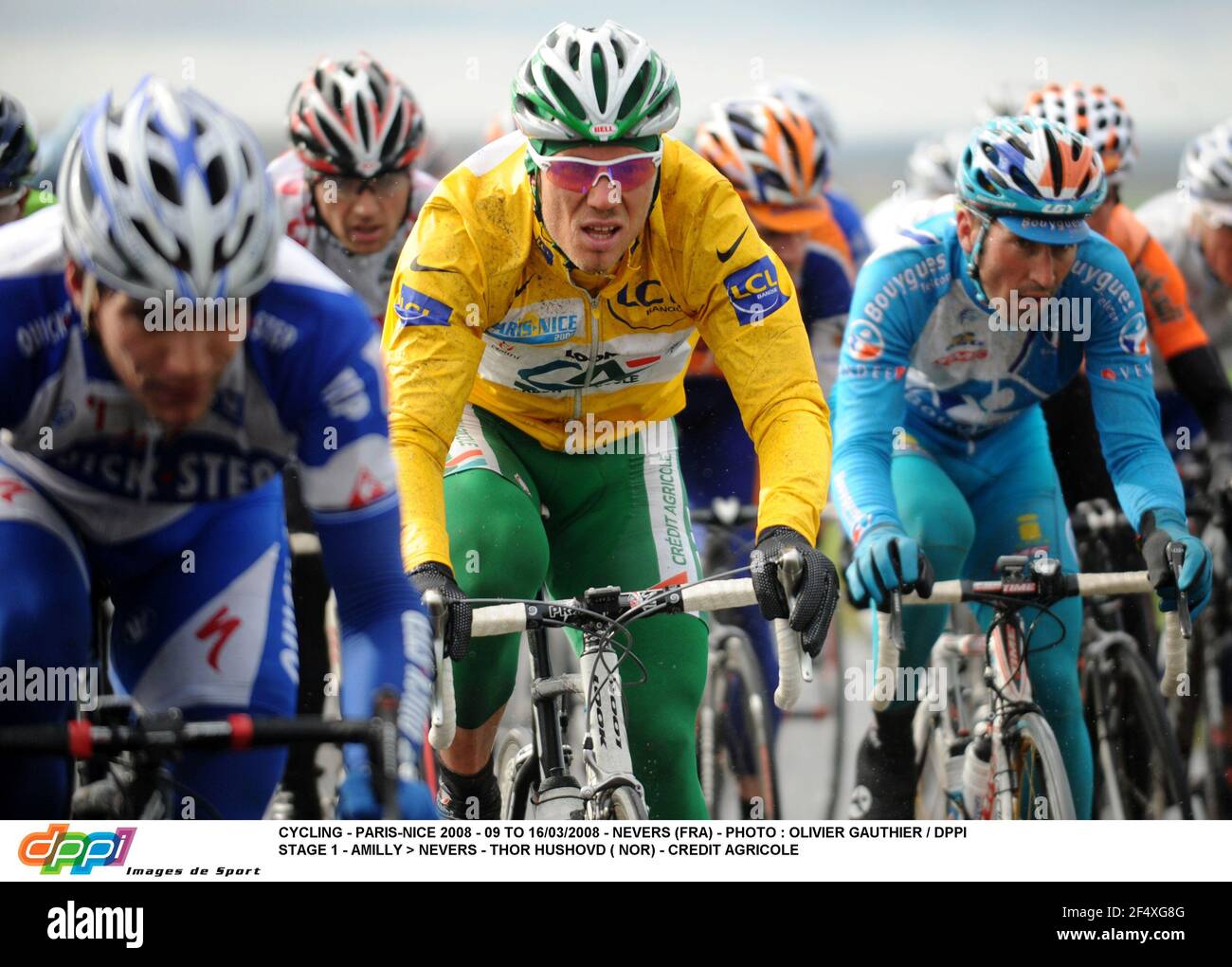 RADFAHREN - PARIS-NICE 2008 - 09 BIS 16/03/2008 - NEVERS (FRA) - FOTO : OLIVIER GAUTHIER / DPPI ETAPPE 1 - AMILLY > NEVERS - THOR HUSHOVD ( NOR) - CREDIT AGRICOLE Stockfoto