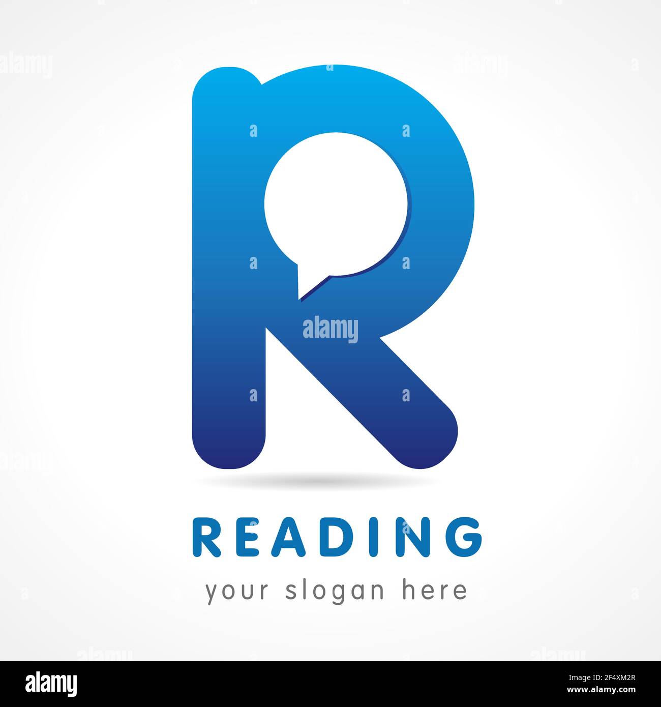 R-Buchstabe des Logos. Lernen, Bildung, Lesen, E-Reader blau farbige Volumen editierbare Branding Vorlage Elemente. FAQ, I.Q., kontaktieren Sie uns, sprechen, com Stock Vektor