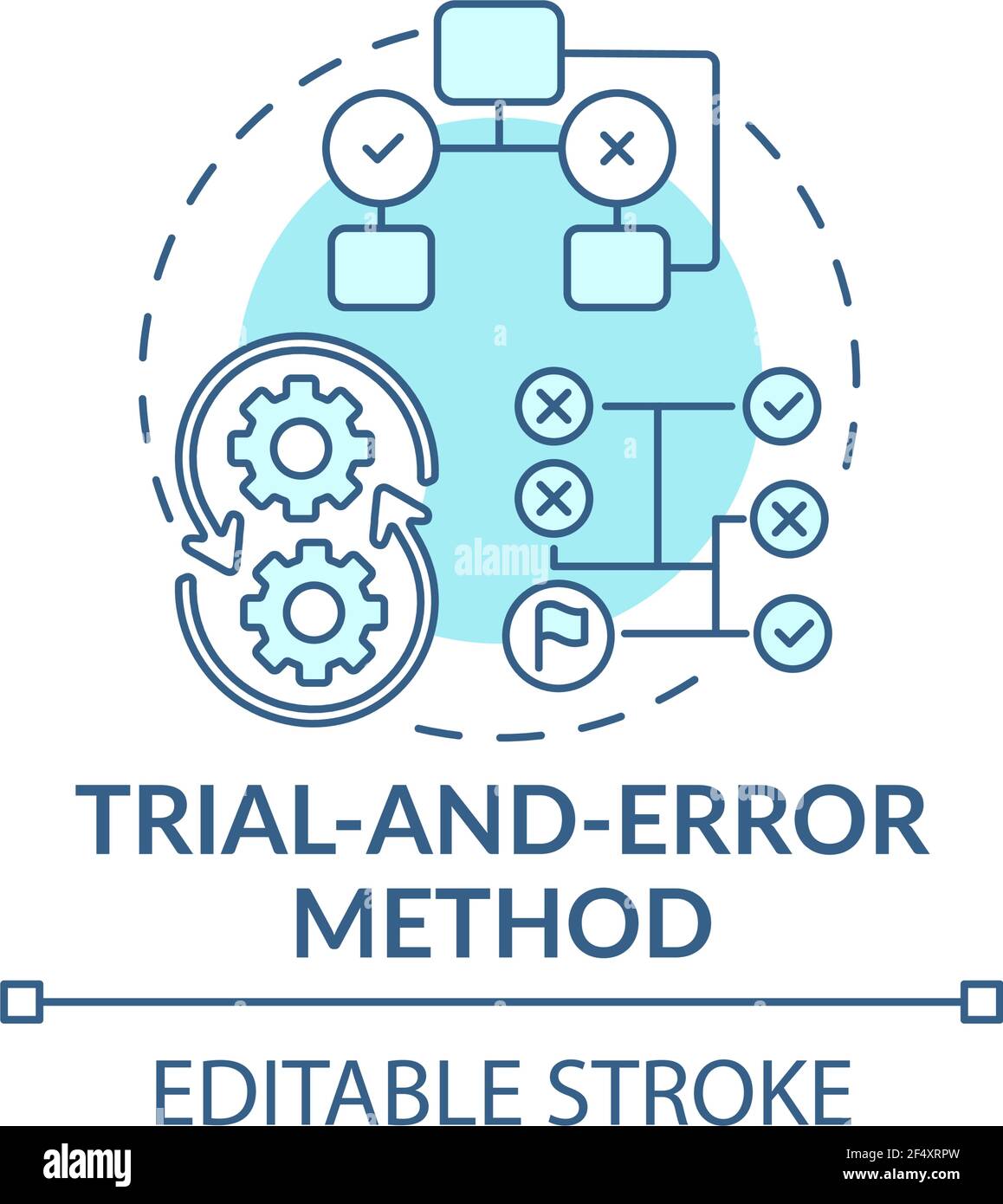 Blaues Konzeptsymbol für die Test- und Fehlermethode Stock Vektor