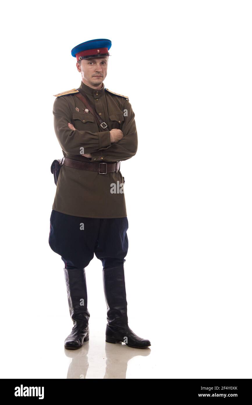 Mann Schauspieler in Form eines Offizierskapitäns Volk Kommissariat für innere Angelegenheiten Russlands aus dem Zeitraum 1943-1945 Stockfoto