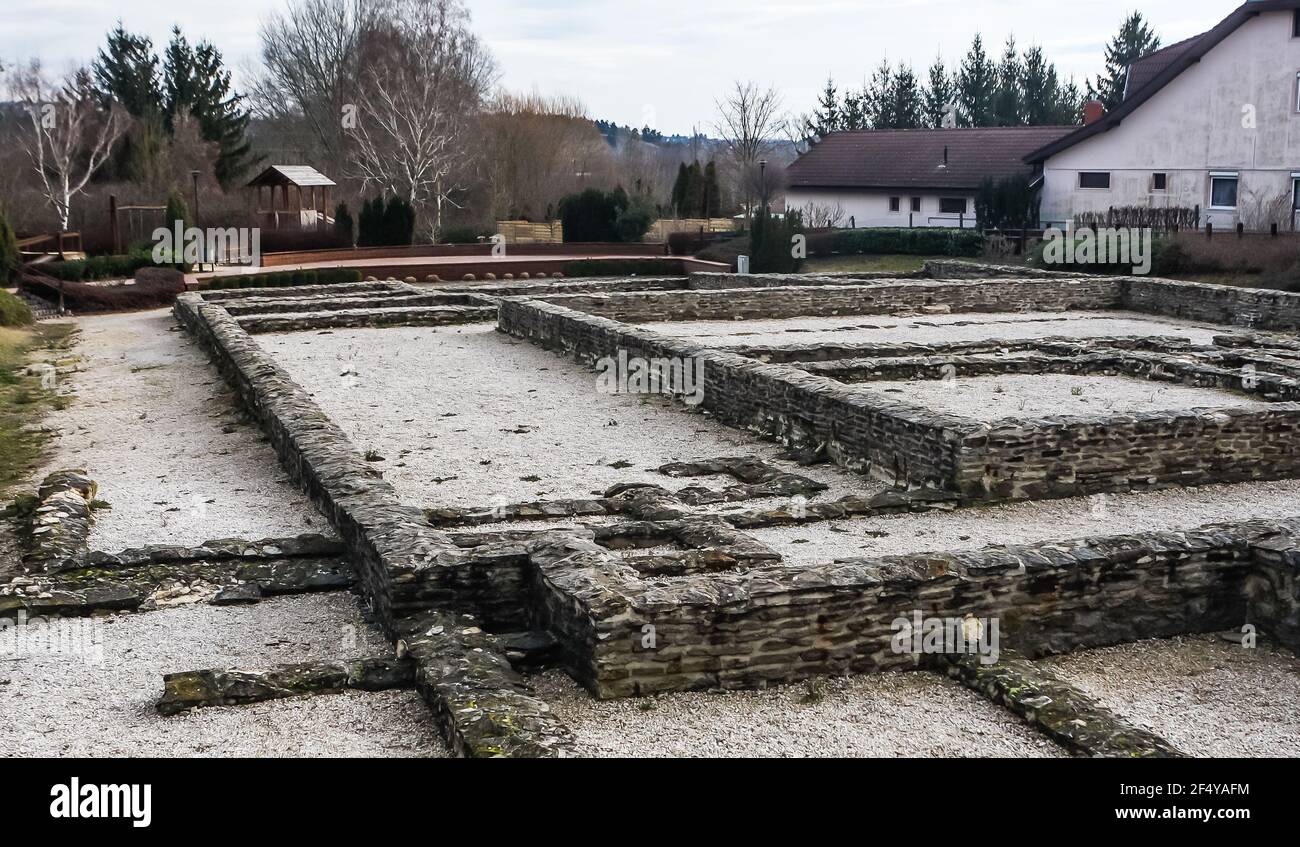 Fachwerkhaus, I. Jahrhundert n. Chr., Egregy Villa Rustica und die grüne Kirche, Ungarn Stockfoto