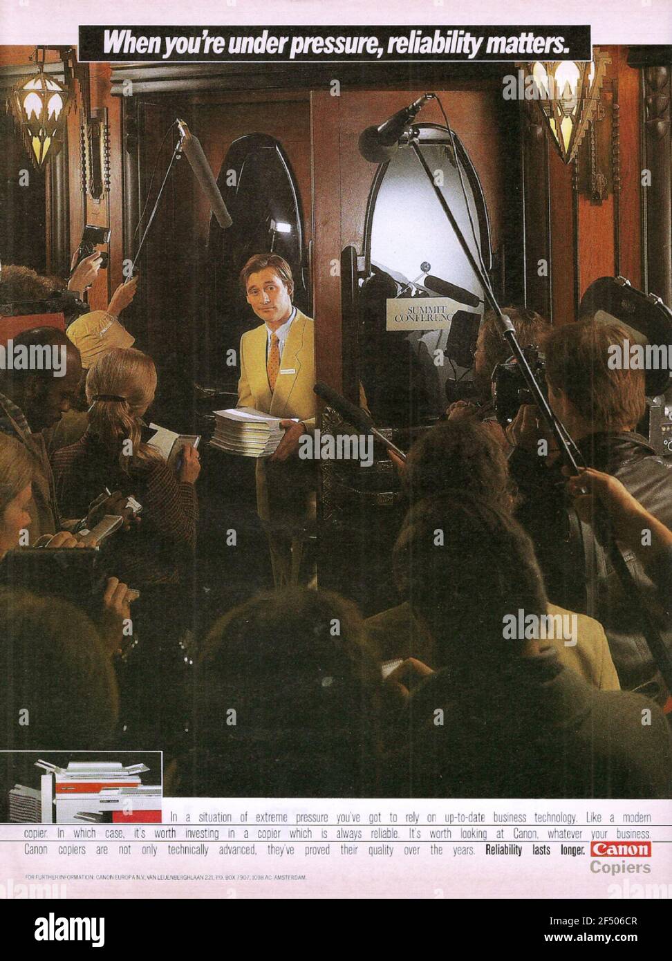 Werbeplakat Werbung Werbung für Canon Vintage Paper Anzeige der 1970er Jahre Stockfoto