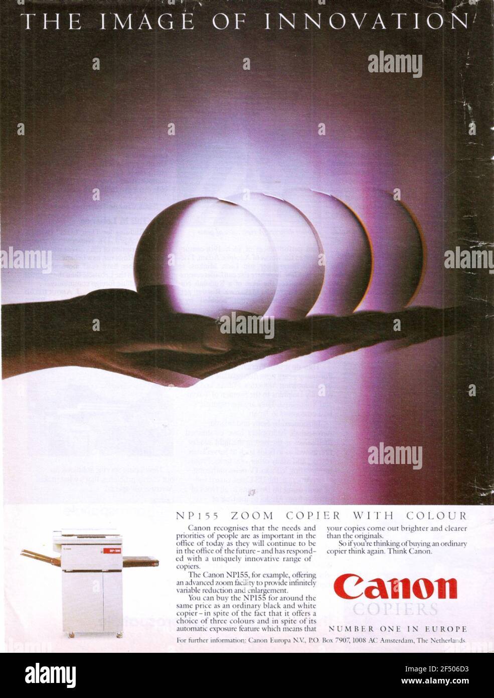 Werbeplakat Werbung Werbung für Canon Vintage Paper Anzeige der 1970er Jahre Stockfoto