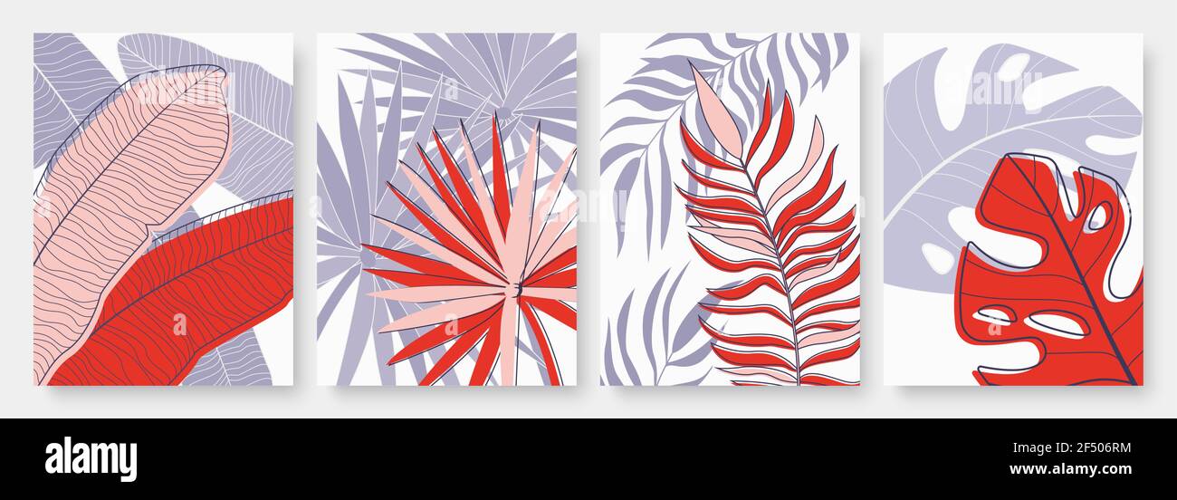 Abstrakte tropische Palmenblätter Set, Vorlage Hintergrund für Social-Media-Geschichten Stock Vektor
