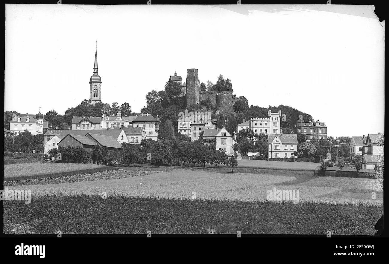 Stolpen. Schloss mit Kirche Stockfoto