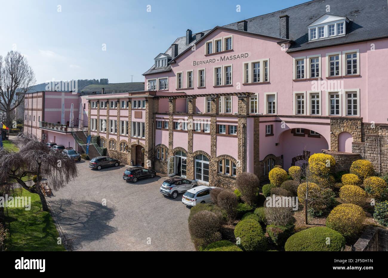 Weinarchitektur im Moseltal, Bernard-Massard, Grevenmacher, Luxemburg Stockfoto