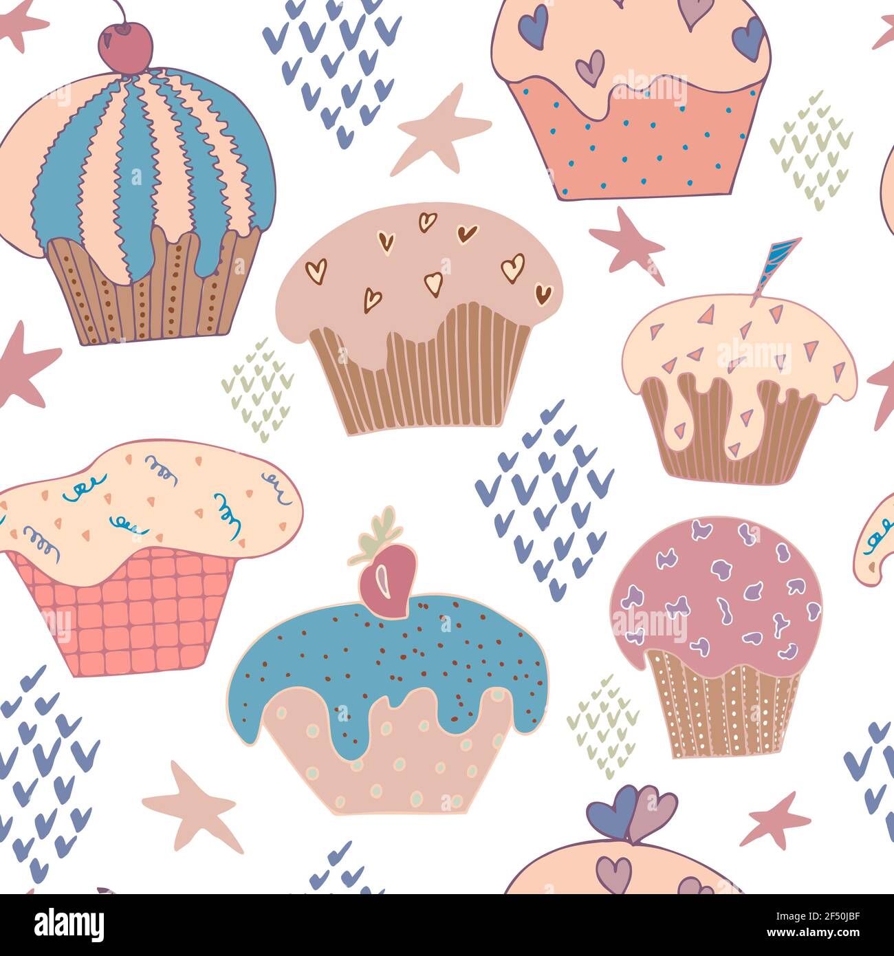 vektor nahtlose Muster niedlichen Cupcakes mit Sternen Stockfoto
