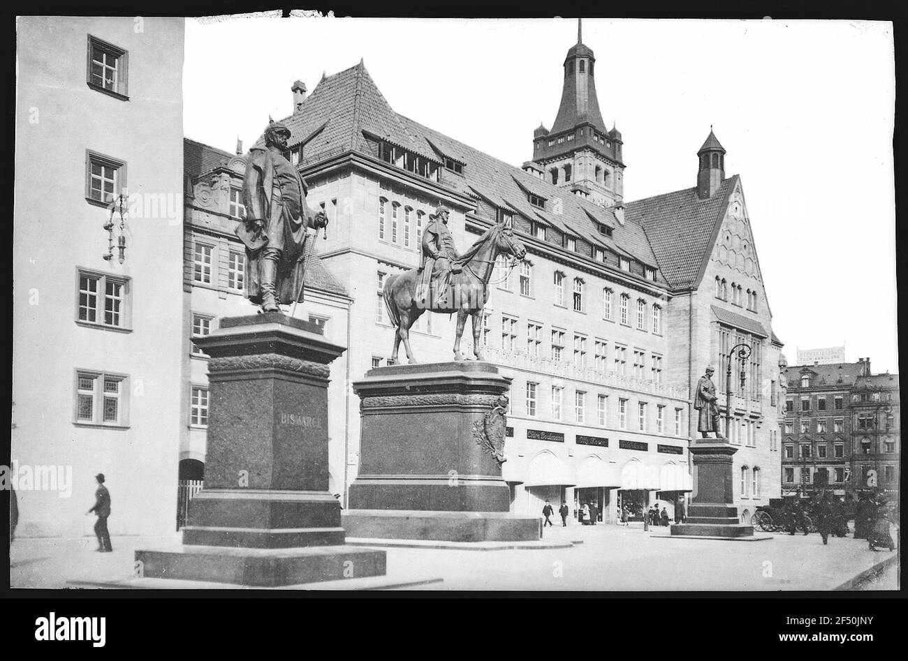 Chemnitz. Neues Rathaus u. Denkmal. Kaiser.Wilhelms u. Bismarcks Stockfoto