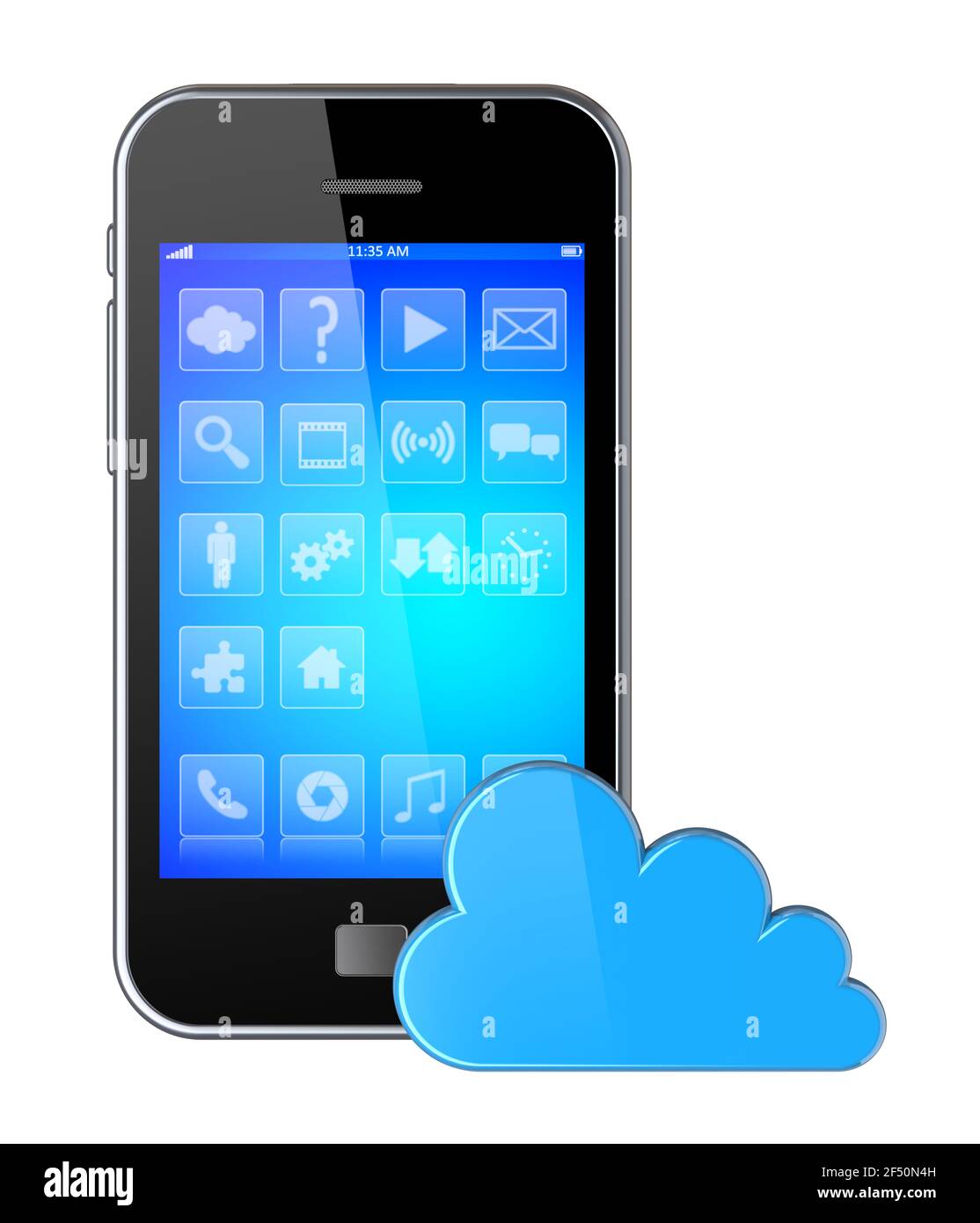 Smartphone mit Apps und Cloud-Computing-Symbol. 3D Bild Stockfoto