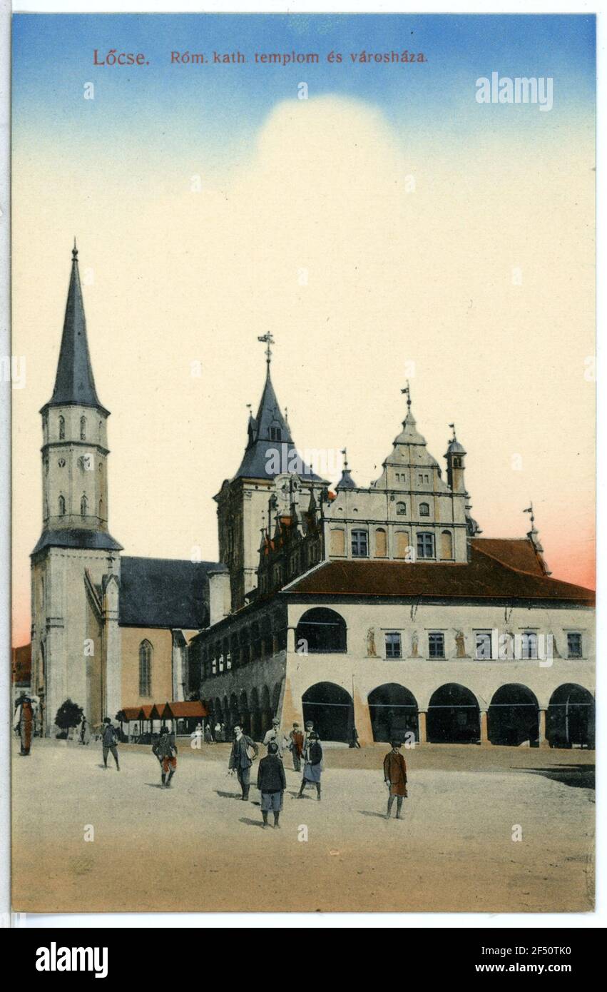 ROM KATH. Kirche und Varoshaza Löcse. ROM KATH. Kirche und Varoshaza Stockfoto