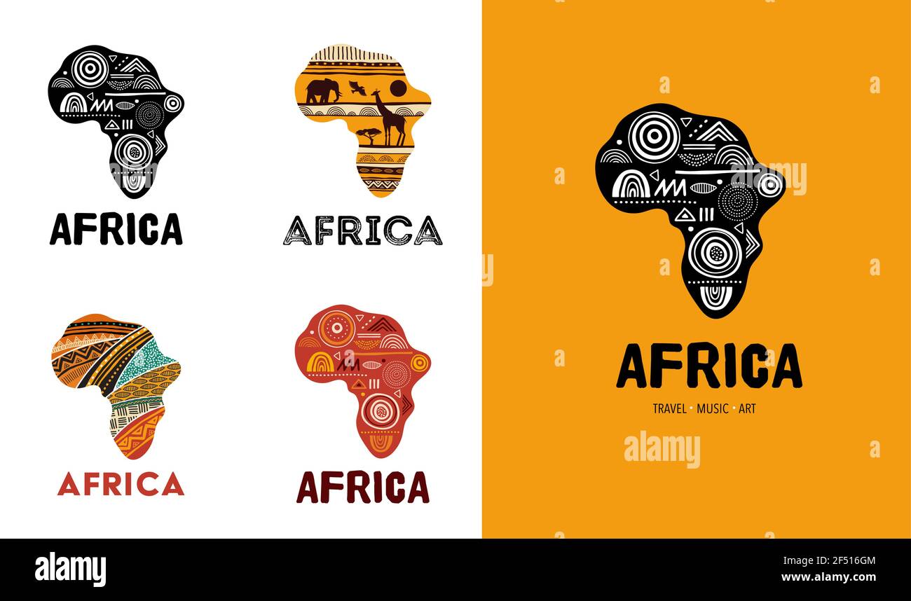 Afrika gemusterte Karte, Logo-Design. Banner mit Tribal traditionellen Grunge Muster, Elemente, Konzept-Design Stock Vektor