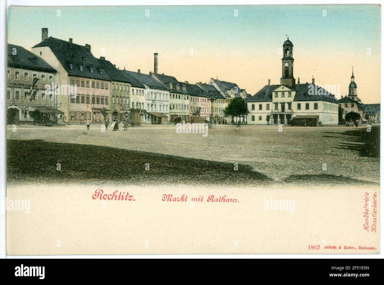 Markt mit Rathaus Rochlitz. Markt mit Rathaus Stockfoto