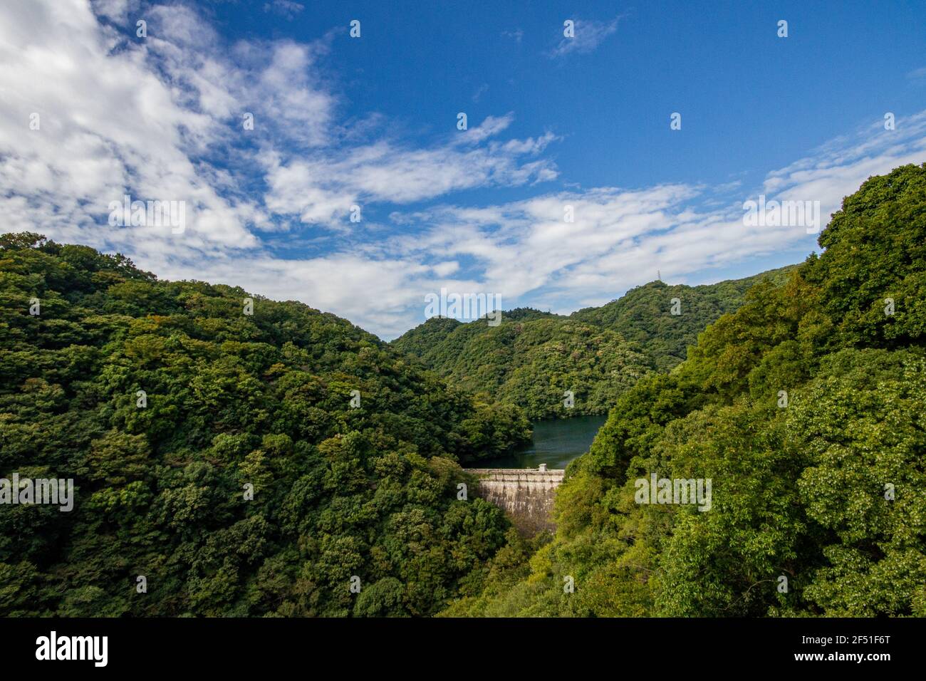 Nunobiki Dam von der Seilbahn nach Kobe Herb gesehen Garten Stockfoto