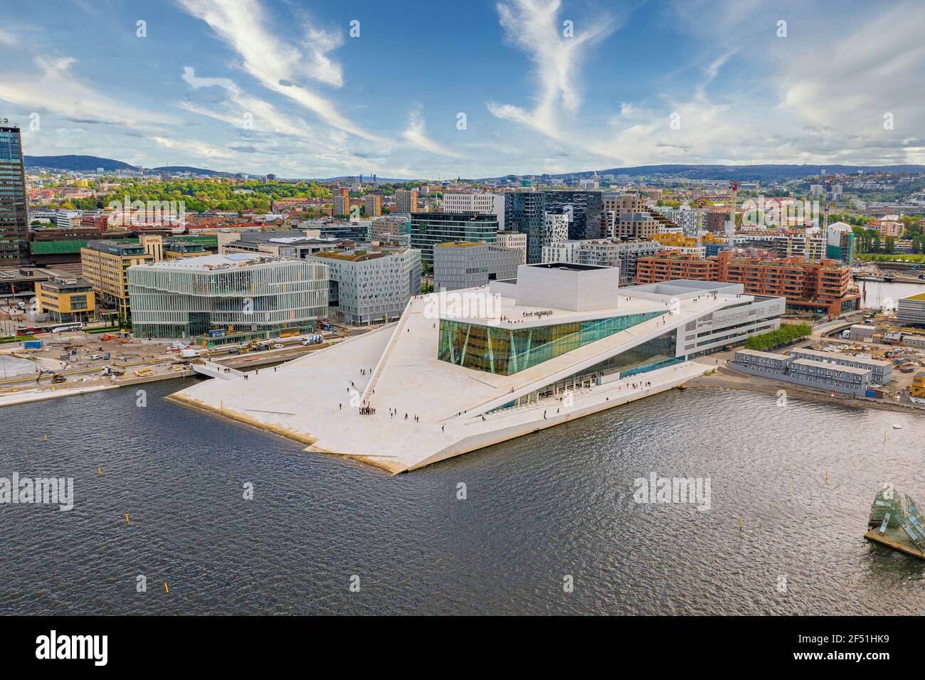 Luftpanorama Ansicht der Oper Oslo und neu Geschäftsviertel in Oslo Stockfoto