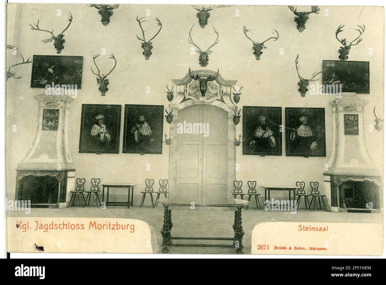 Jagdschloss, Steinhalle Moritzburg. Jagdschloss. Steinhalle Stockfoto