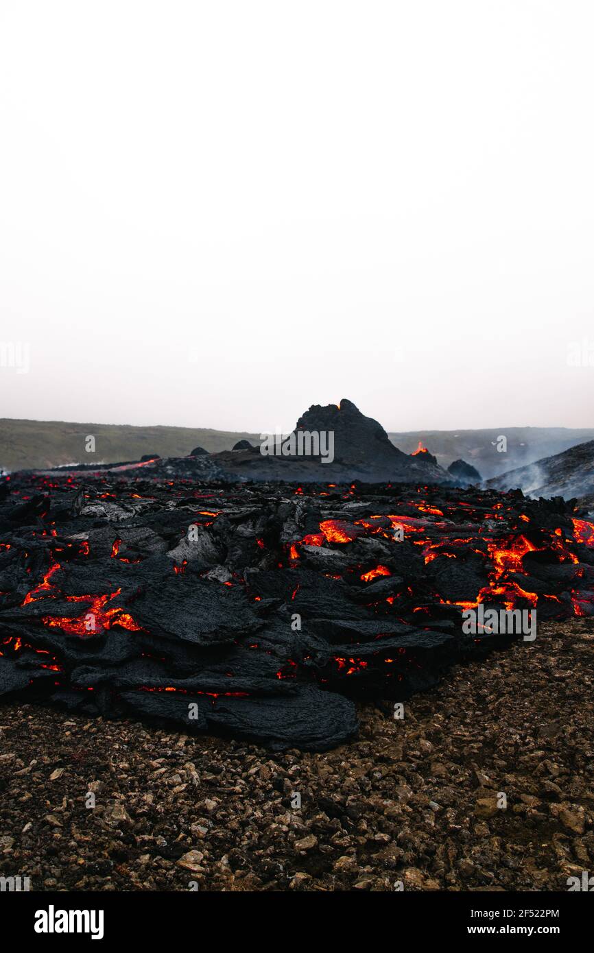 Island - Fagradalsfjall - Geldingadalsgos Vulkanausbruch 2021 Stockfoto