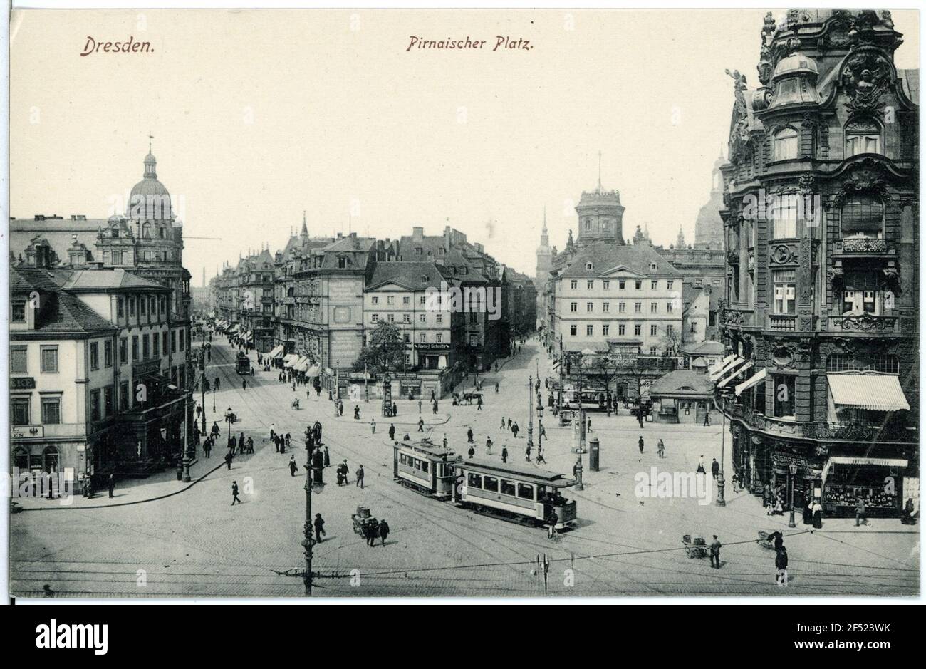 Pirna Sake mit Straßenbahn Dresden. Pirna Sake mit Straßenbahn Stockfoto