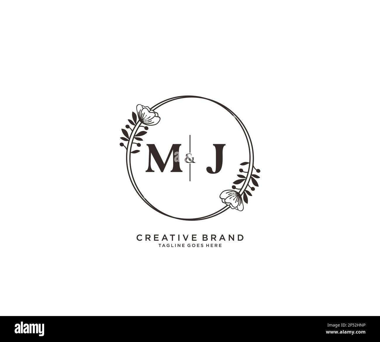 MJ Buchstaben handgezeichnet feminine und florale botanische Logo geeignet für Spa Salon Haut Haar Schönheit Boutique und Kosmetik Unternehmen. Stock Vektor