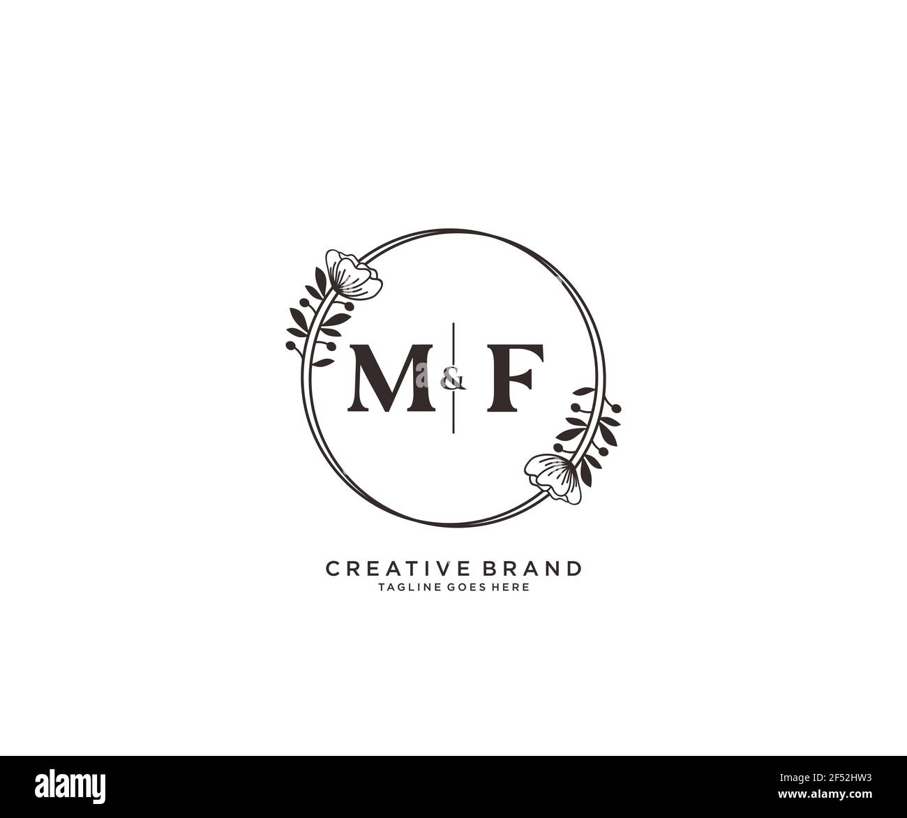 MF Buchstaben handgezeichnet feminine und florale botanische Logo geeignet für Spa Salon Haut Haar Schönheit Boutique und Kosmetik Unternehmen. Stock Vektor