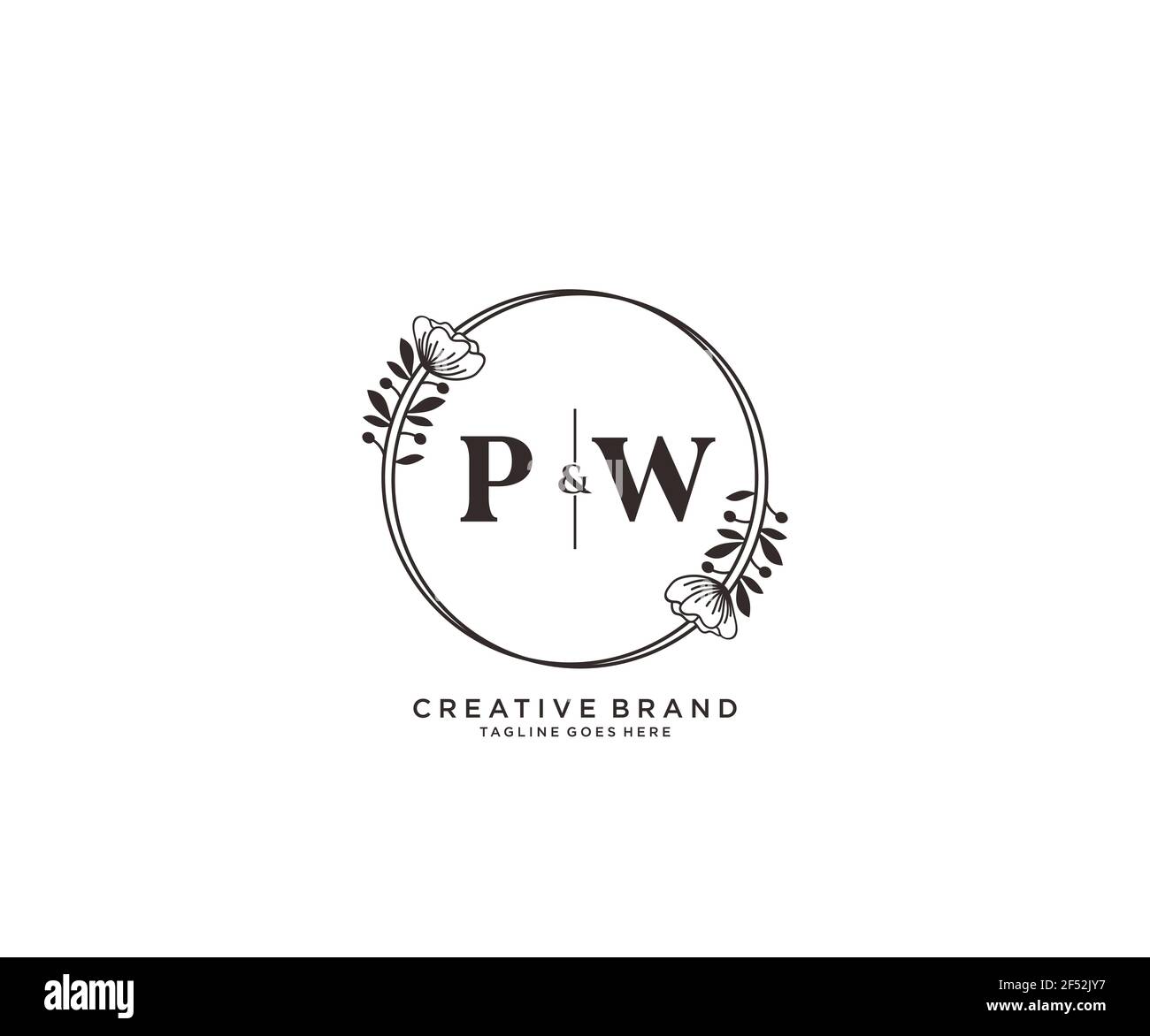 PW Buchstaben handgezeichnet feminine und florale botanische Logo geeignet für Spa Salon Haut Haar Schönheit Boutique und Kosmetik Unternehmen. Stock Vektor