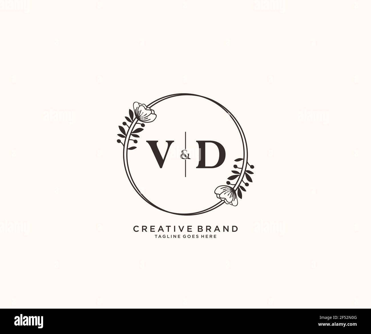 VD Buchstaben handgezeichnet feminine und florale botanische Logo geeignet für Spa Salon Haut Haar Schönheit Boutique und Kosmetik Unternehmen. Stock Vektor