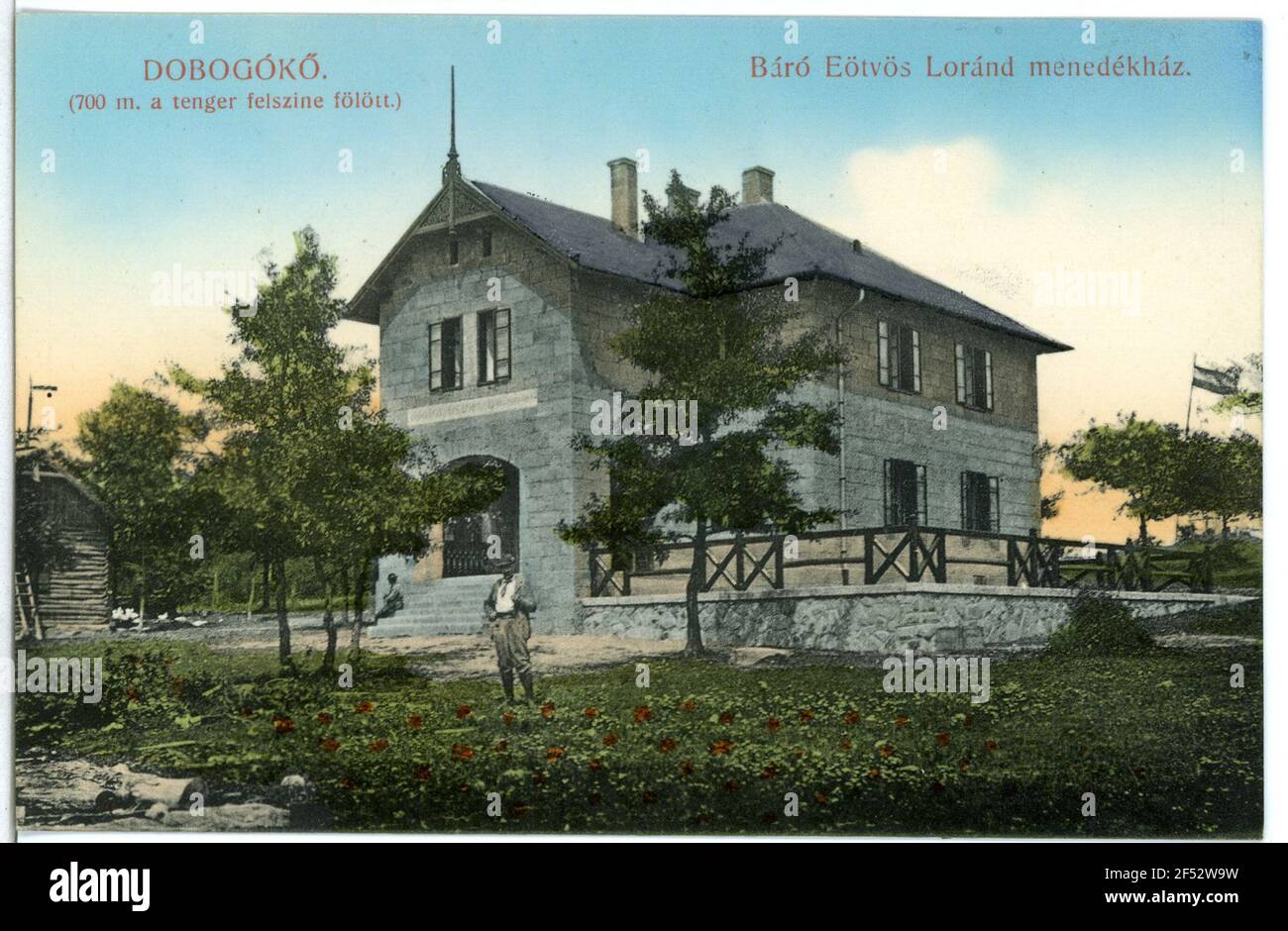 Baro Eötvös Lorand-Menedekhaz A. Dobogs Budapest. Pumpers?, Baron Eötvös Loránd Shelter (1906) Stockfoto