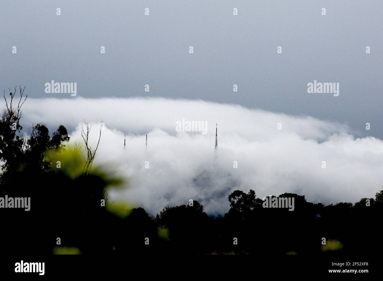 Mount Dandenong - nach dem Regen. Ein sintflutartiger Regenguss hatte sich durchgezogen - diese wunderschöne Szene ließ ich vom Balkon meiner Wohnung in Ringwood, Vic! Stockfoto