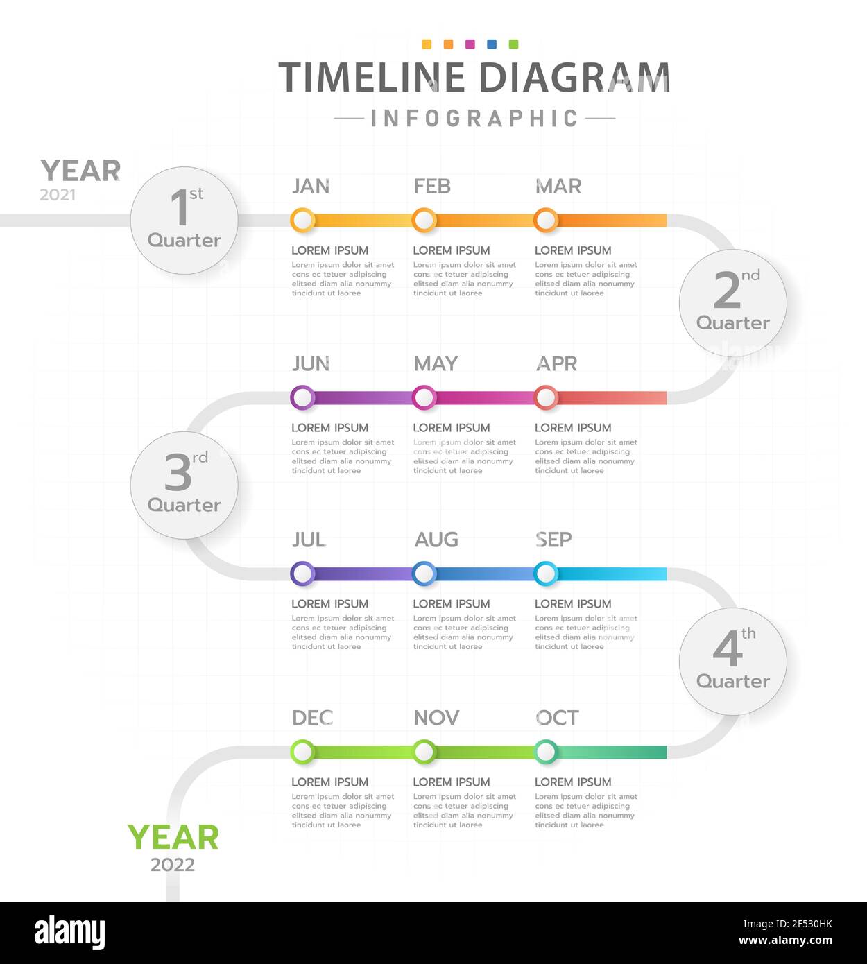 Infografik Vorlage für business,12 Monate Moderne Timeline Diagramm Kalender, Präsentation Vektor Infografik. Stock Vektor