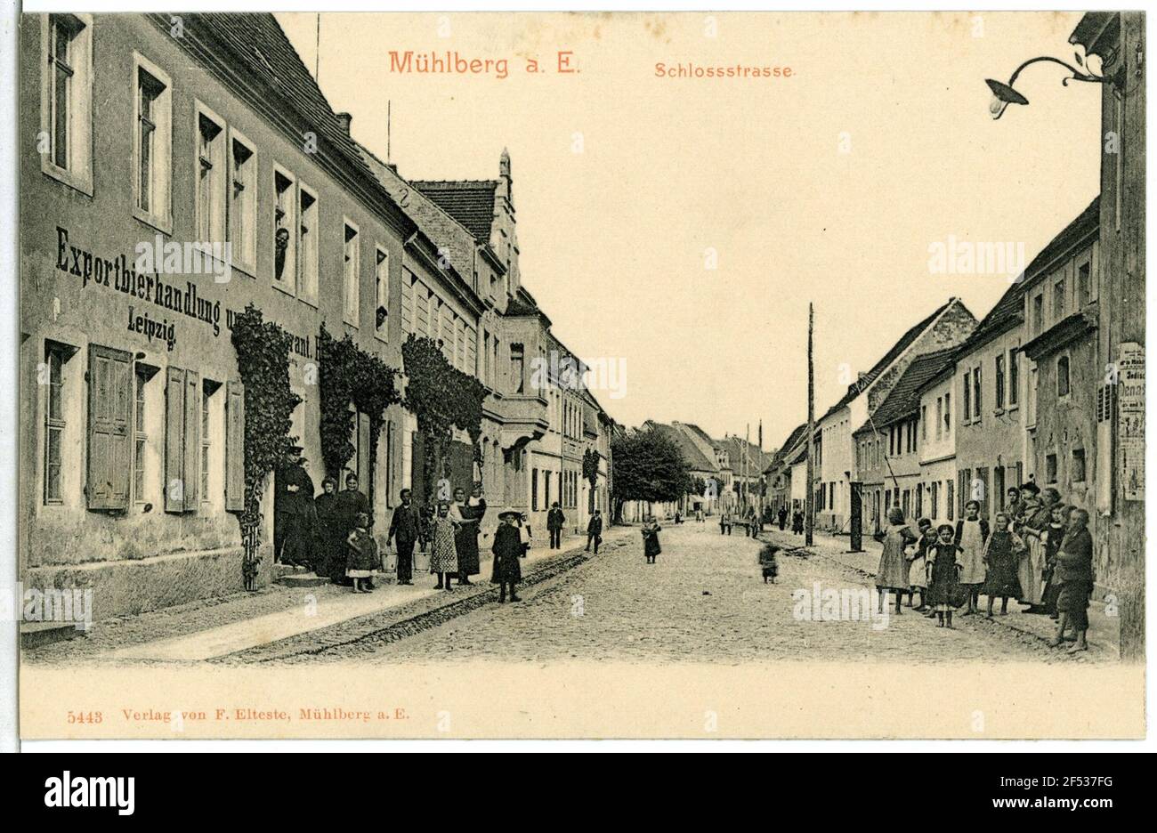 Schloßstraße Mühlberg. Burgstraße Stockfoto