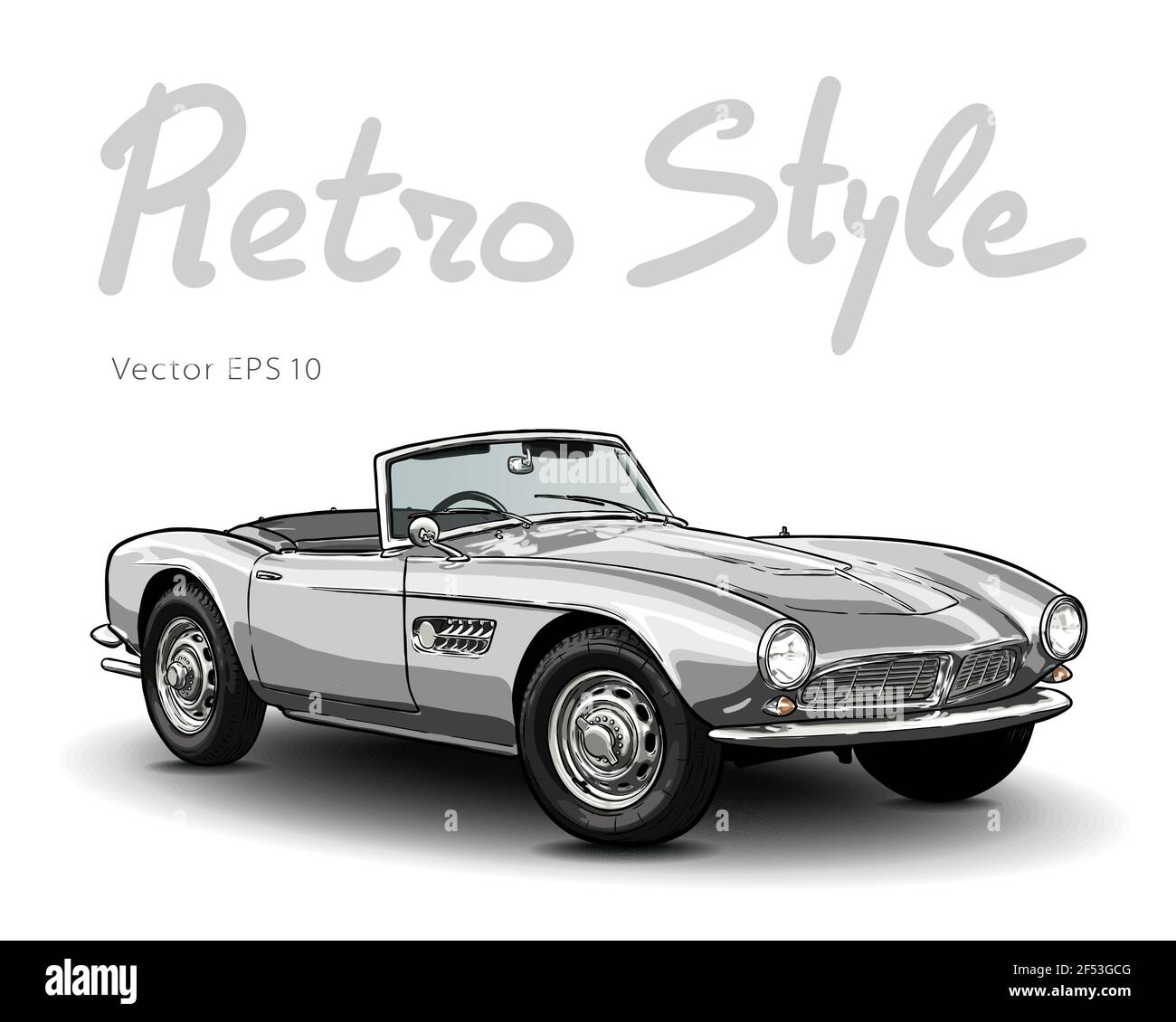 Retro auto Cabrio technische Zeichnen isoliert auf weißem Stock Vektor