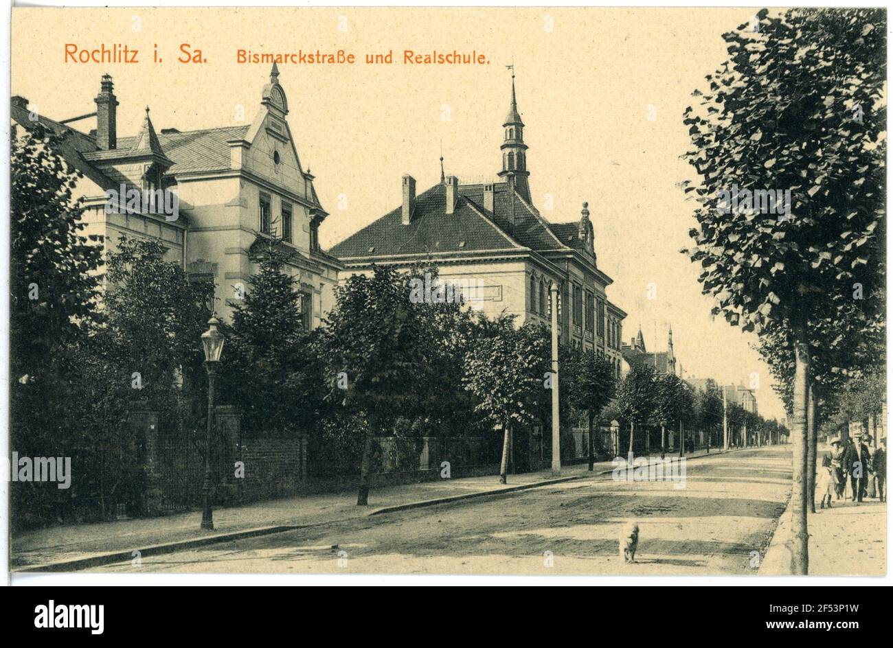 Bismarckstraße und Realschule Rochlitz. Bismarckstraße und Realschule Stockfoto