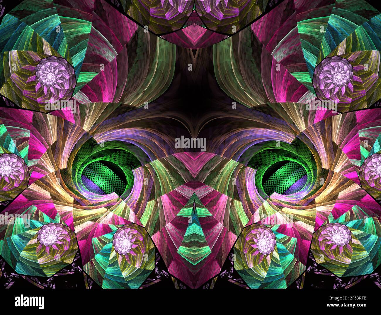 Bunte Blumenmalerei Glas Eindruck kaleidoskopischen Design. Schöne getönte Mosaik-Muster für Kunst Hintergrund, (fraktale Kirche Glasmalerei Abstraa Stockfoto