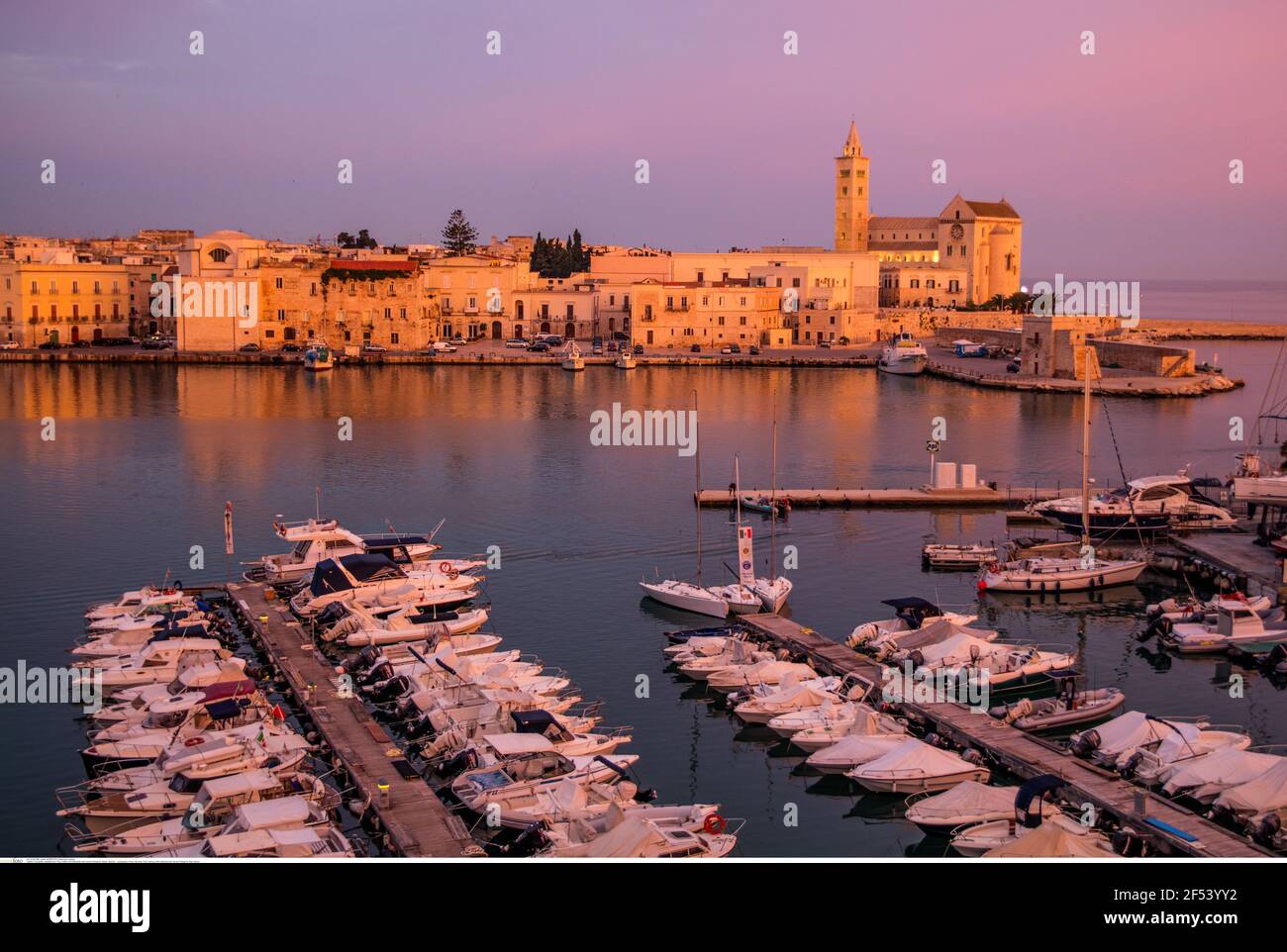 Geographie / Reisen, Blick auf die Stadt, Trani, Hafen mit Kathedrale San Nicola Pellegrino, Italien, Apulien, Additional-Rights-Clearance-Info-not-available Stockfoto