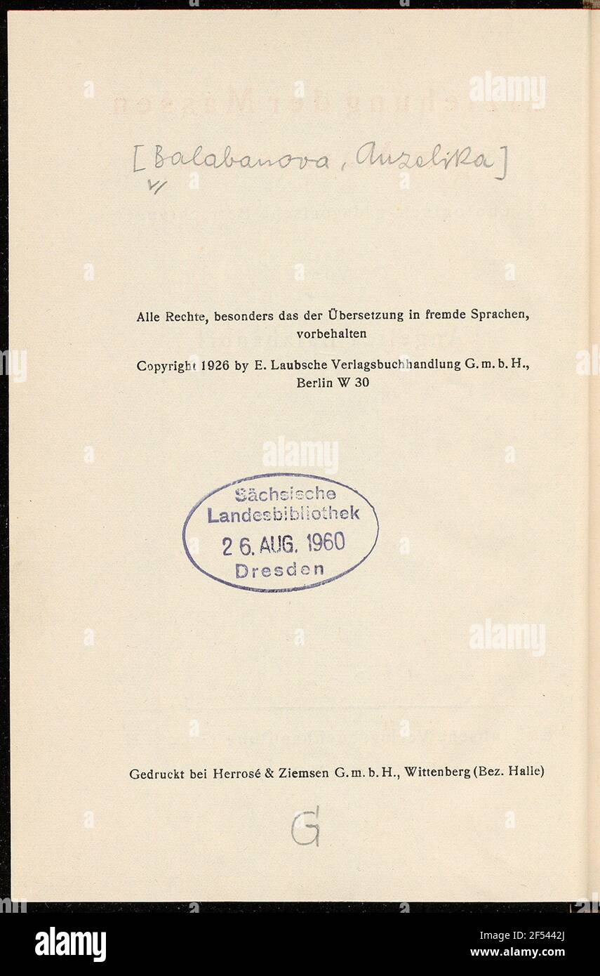 Balabanoff, Angelica: Erziehung der Massen zum Marxismus Stockfoto