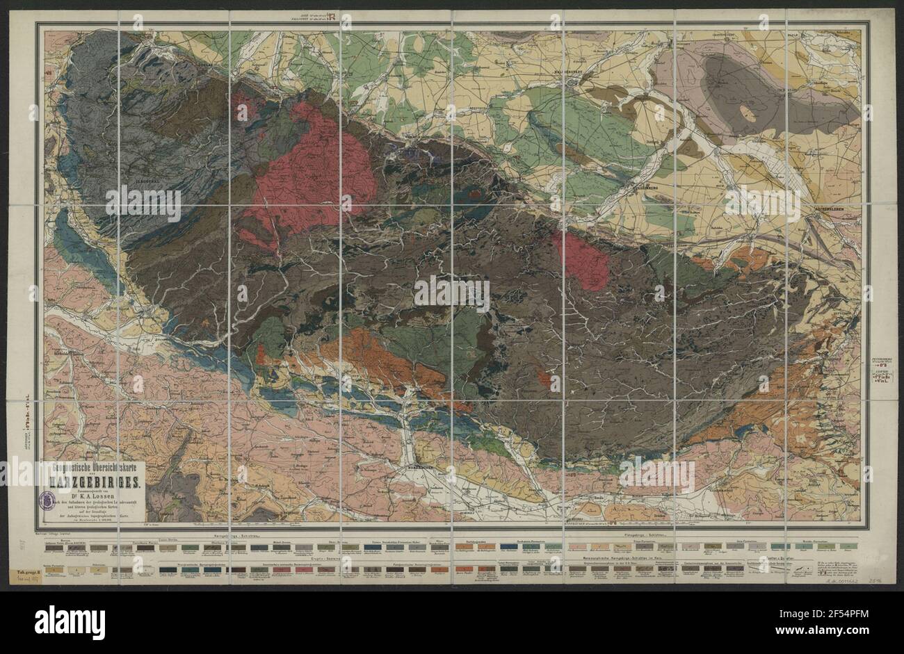 Geologische Karte des Harzes, 1: 100 000, Kupferstich, um 1900 Stockfoto