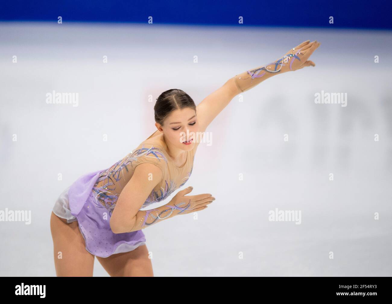 STOCKHOLM 2021-03-24 Jenni Saarinen aus Finnland während des Kurzprogramms der Frauen bei ISU-Eiskunstlauf-Weltmeisterschaften. Foto: Pontus Lundahl / TT / code10050 *** SCHWEDEN AUS *** Stockfoto